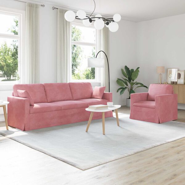 vidaXL Divano 2 pcs Rosa 228 x 78 x 80 cm Velluto