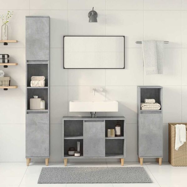 vidaXL Set Mobili da Bagno 3 pz Grigio Cemento in Legno Multistrato