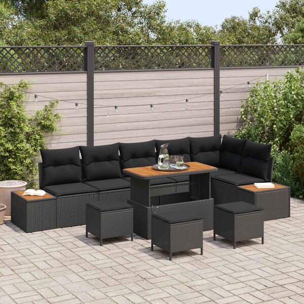 vidaXL Set Divano da Giardino 10 pcs Nero polyrattan