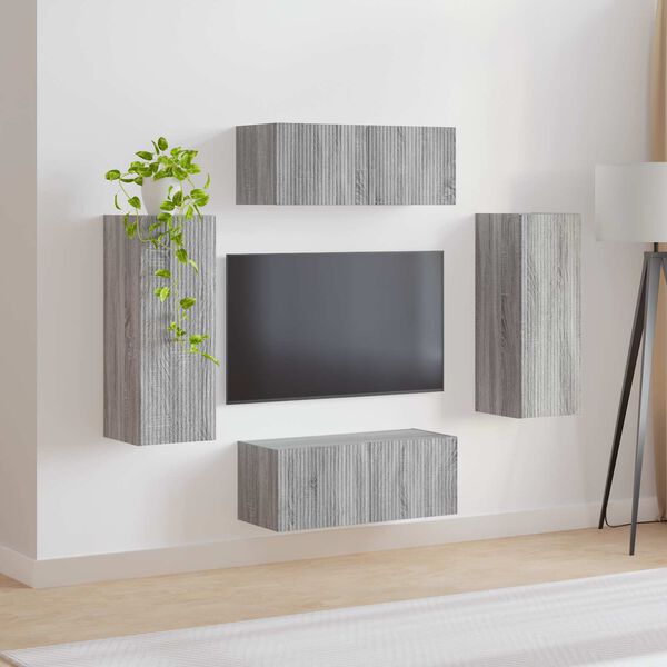 vidaXL Set di Mobiletto da TV a Parete 4 pcs Grigio Sonoma