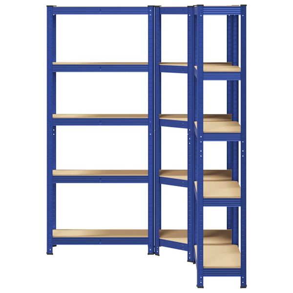 vidaXL Scaffali a 5 Ripiani 3 pz Blu in Acciaio e Legno Multistrato