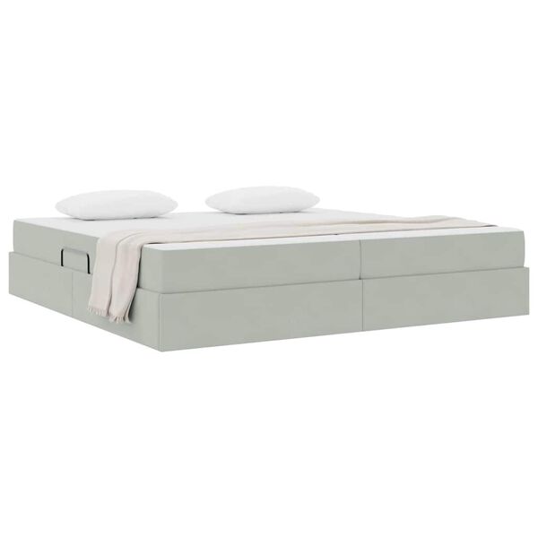 vidaXL Letto con contenitore e materasso Grigio chiaro 200 x 200 cm