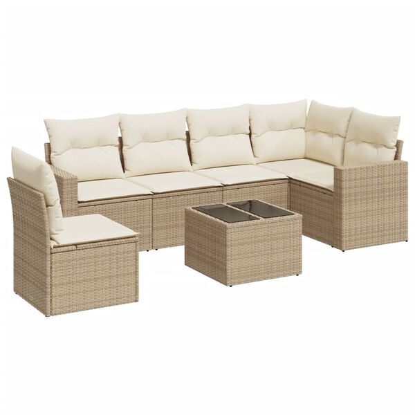 vidaXL Set Divani da Giardino 7 pz con Cuscini Beige in Polyrattan