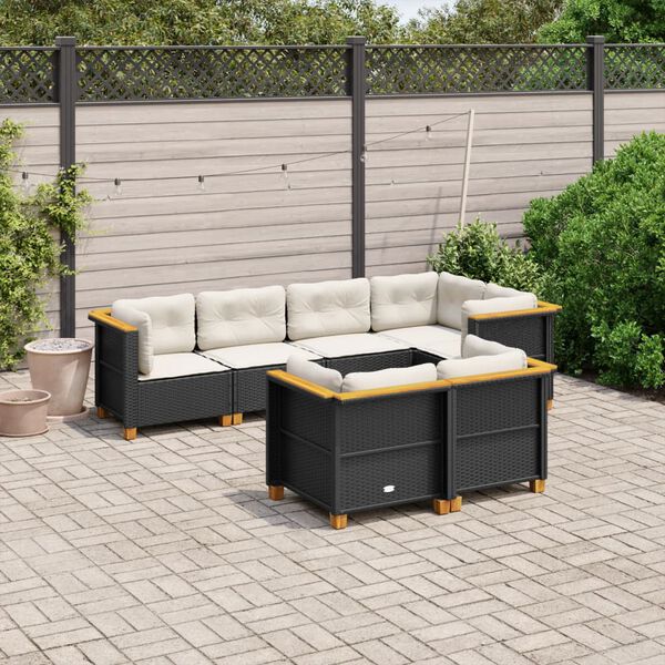 vidaXL Set Divani da Giardino con Cuscini 7pz Nero Polyrattan
