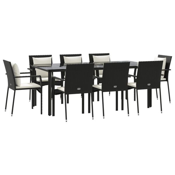 vidaXL Set da Pranzo da Giardino 9 pz con Cuscini Nero in Polyrattan