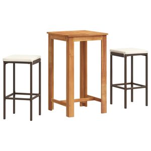 vidaXL Set Bar da Giardino 3 pz Marrone in Legno Acacia e Polyrattan