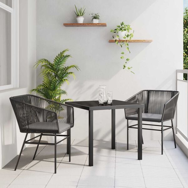 vidaXL Set da Pranzo per Giardino con cuscino 3 pcs Nero
