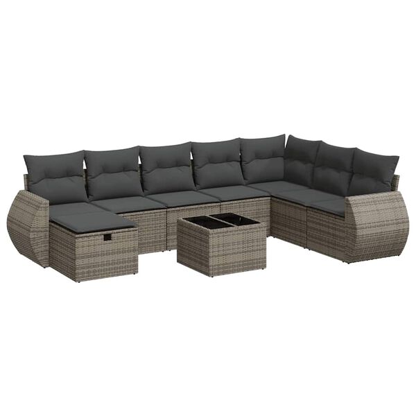 vidaXL Set Divano da Giardino 9 pz con Cuscini Grigio in Polyrattan