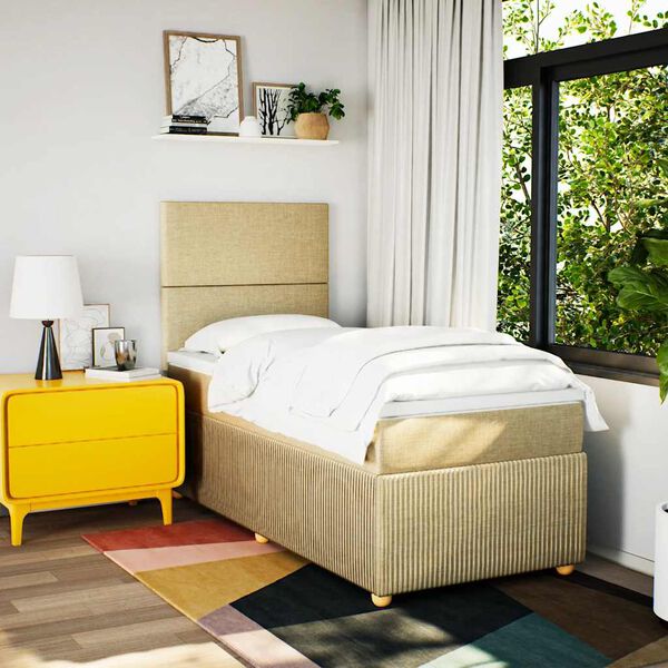 vidaXL Giroletto a Molle con Materasso Crema 90x190 cm in Tessuto