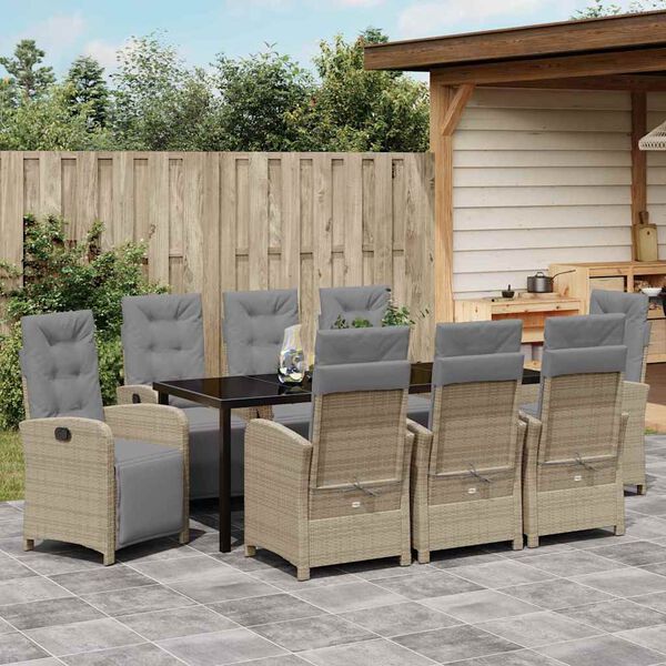 vidaXL Set da Pranzo per Giardino con cuscino 9 pcs Beige polyrattan