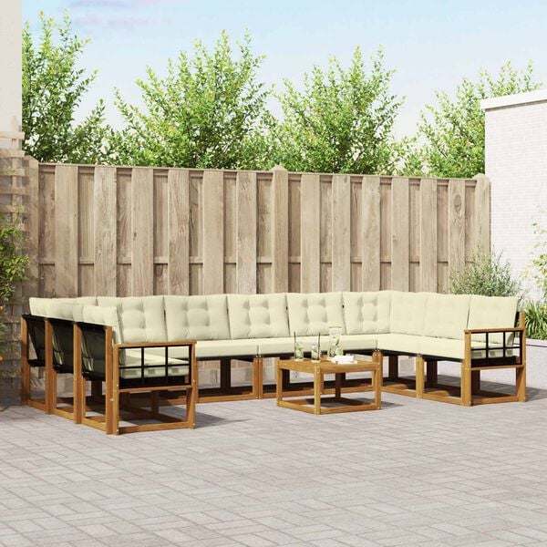 vidaXL Set di divani da esterno con cuscino 11 pcs Naturale e Crema