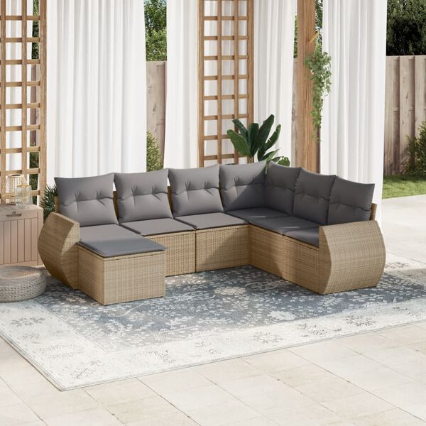 vidaXL Set Divani da Giardino 7 pz con Cuscini Beige in Polyrattan