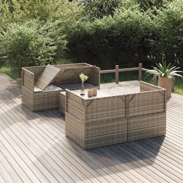 vidaXL Set Divani da Giardino 5 pz con Cuscini in Polyrattan Grigio