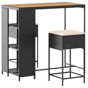 vidaXL Set Bar da Giardino 3 pz con Cuscini in Polyrattan Nero