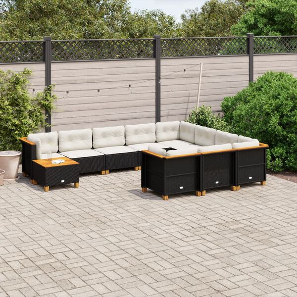 vidaXL Set Divani da Giardino 11 pz con Cuscini in Polyrattan Nero