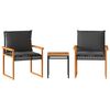 vidaXL Set da Bistr&ograve; 3 pz con Cuscini Nero Polyrattan e Legno Acacia