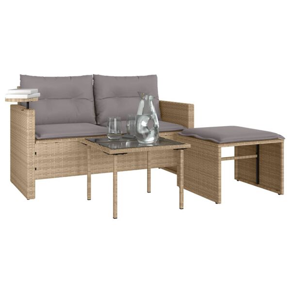 vidaXL Set Divano da Giardino 3 pz con Cuscini Beige in Polyrattan
