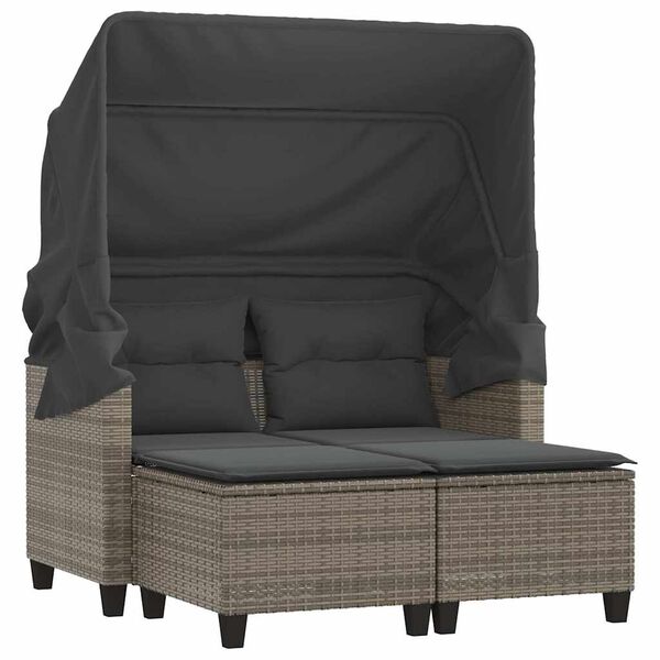 vidaXL Divano Giardino 2Posti Baldacchino e Sgabelli Grigio Polyrattan