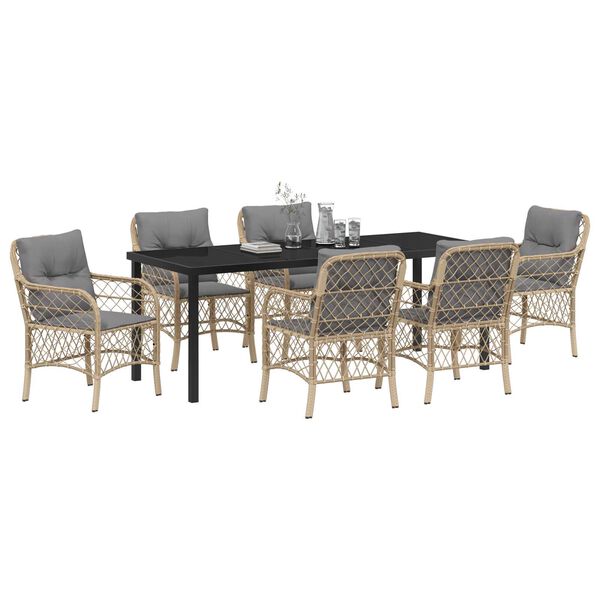 vidaXL Set da Pranzo per Giardino con cuscino 7 pcs Beige polyrattan
