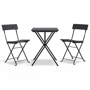 vidaXL Set Pieghevole da Bistr&ograve; 3 pz Nero in Polyrattan