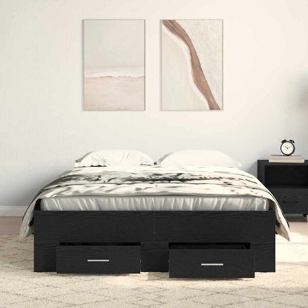 vidaXL Telaio del letto con cassetti Rovere nero 120 x 190 cm