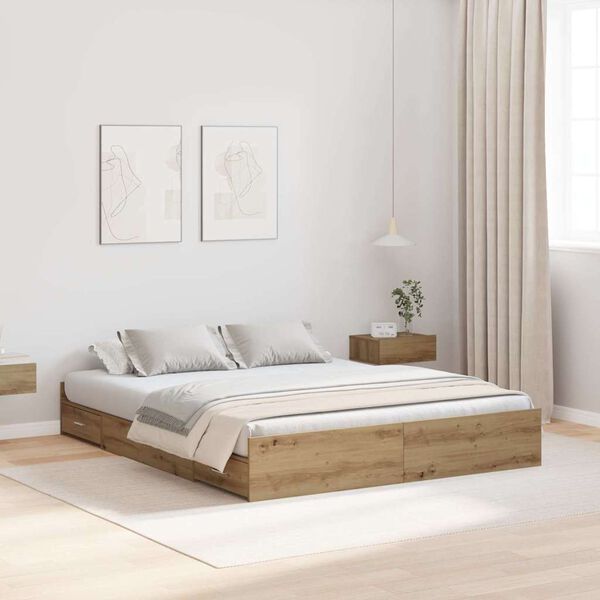 vidaXL Struttura letto con contenitore Rovere artigianale 135 x 190 cm