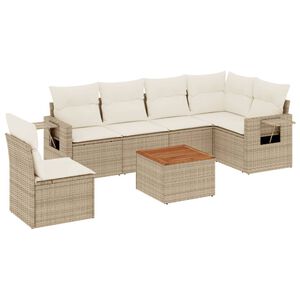 vidaXL Set Divani da Giardino 7 pz con Cuscini Beige in Polyrattan