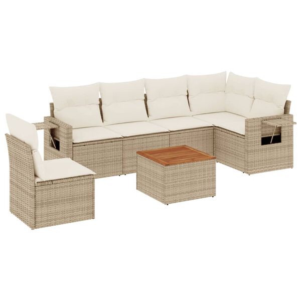 vidaXL Set Divani da Giardino 7 pz con Cuscini Beige in Polyrattan