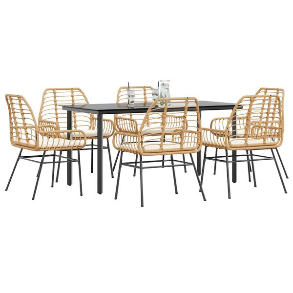 vidaXL Set Pranzo da Giardino 7pz con Cuscini Marrone Polyrattan Vetro