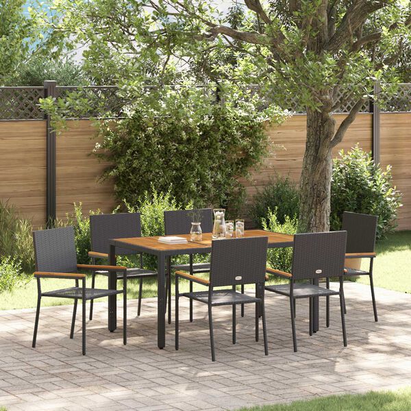 vidaXL Set da Pranzo per Giardino 7 pcs Nero polyrattan
