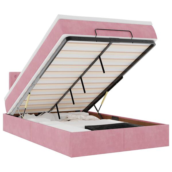 vidaXL Pouf Letto con Materasso e LED Rosa 120x190cm in Velluto