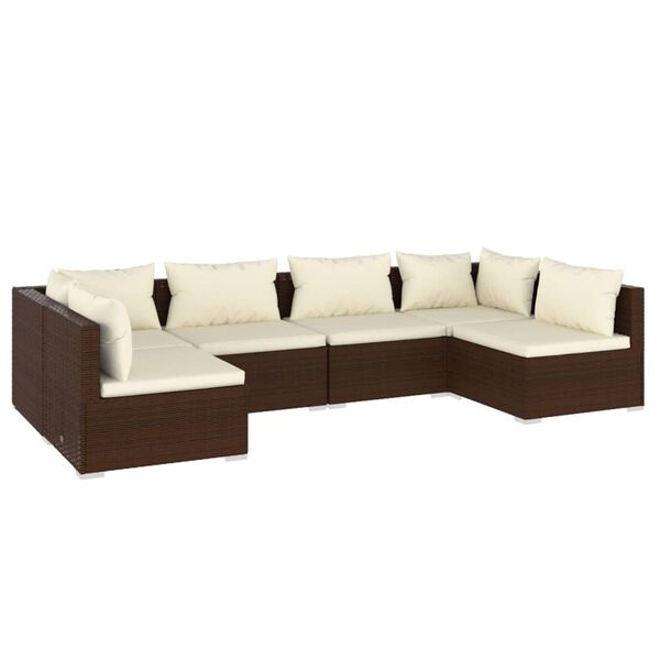 vidaXL Set Divani da Giardino 6 pz con Cuscini in Polyrattan Marrone