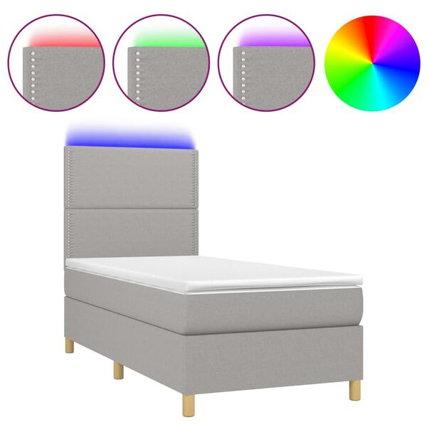 vidaXL Letto a Molle Materasso e LED Grigio Chiaro 90x190 cm Tessuto