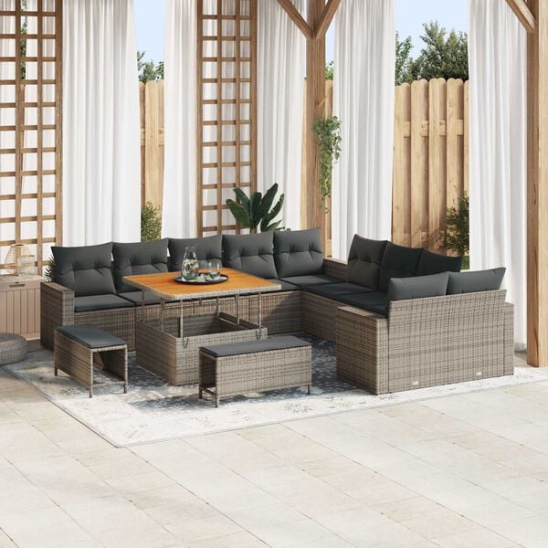 vidaXL Set Divano da Giardino con cuscino 17 pcs Grigio polyrattan
