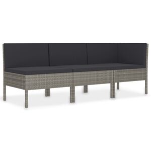 vidaXL Set Divani da Giardino 3 pz con Cuscini in Polyrattan Grigio