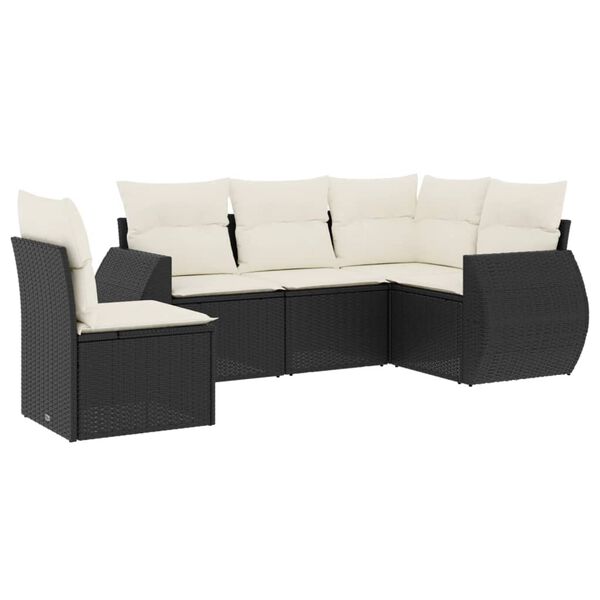 vidaXL Set Divani da Giardino 5 pz con Cuscini in Polyrattan Nero