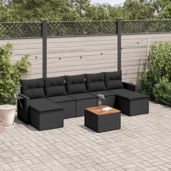 vidaXL Set Divani da Giardino con Cuscini 8 pz Nero in Polyrattan