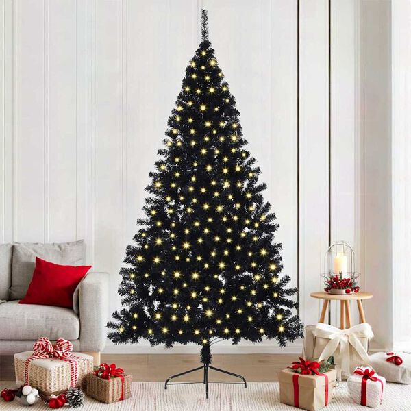 vidaXL Albero di Natale artificiale con luci integrate Nero 210 cm PVC