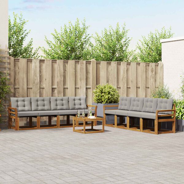 vidaXL Set di divani da esterno 9 pcs Grigio Naturale e Chiaro