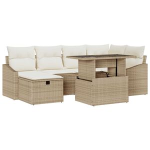 vidaXL Set Divano da Giardino con cuscino 7 pcs Beige polyrattan
