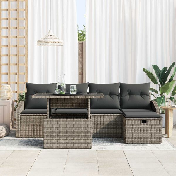 vidaXL Set Divano da Giardino 6 pcs Grigio polyrattan