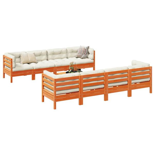 vidaXL Set Divani Giardino 9 pz con Cuscini Marrone Cera Massello Pino