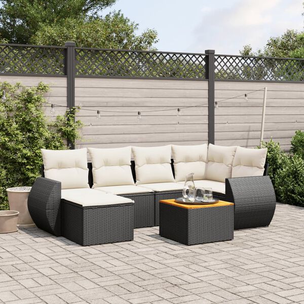 vidaXL Set Divani da Giardino con Cuscini 7pz Nero Polyrattan