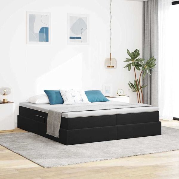 vidaXL Letto con contenitore e materasso Nero 200 x 200 cm Velluto
