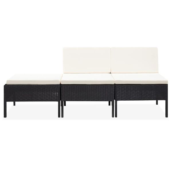 vidaXL Set Divani da Giardino 3 pz con Cuscini in Polyrattan Nero