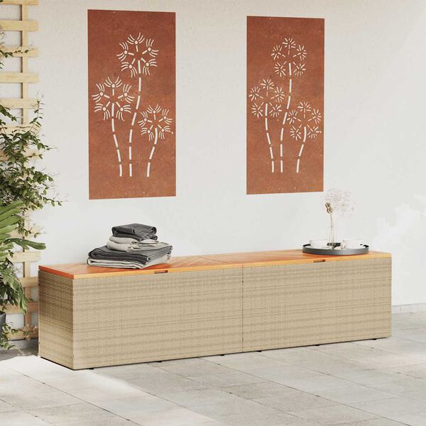 vidaXL Contenitore da Giardino Beige 220x50x54 cm Polyrattan e Acacia