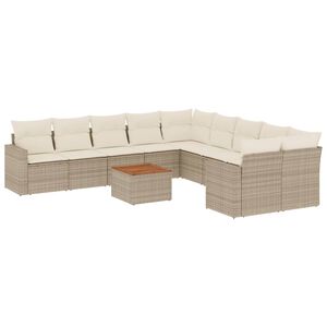 vidaXL Set Divani da Giardino 11 pz con Cuscini Beige in Polyrattan