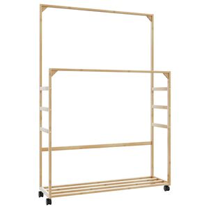 vidaXL Appendiabiti con Ripiani e Ruote 90x35x155 cm in Bamb&ugrave;