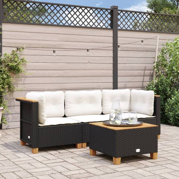 vidaXL Divano da Giardino a 3 Posti con Cuscini Nero in Polyrattan