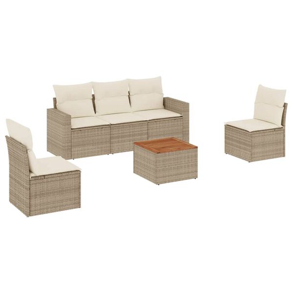 vidaXL Set Divano da Giardino 6 pz con Cuscini Beige in Polyrattan